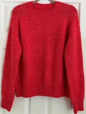 100% Mohair Fuzzy Crewneck Sweater Coral / Red Size L NWOT
